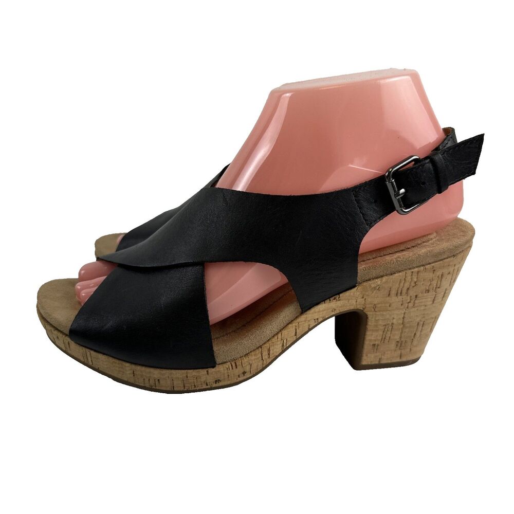 Rockport Cobb Hill Slingback Heel Sandal Black Leather Buckle Womens 6.5 Wide